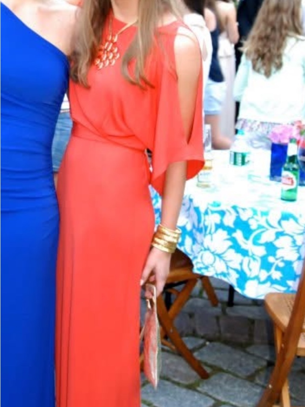 Trina Turk Coral Cold-Shoulder Maxi Dress
